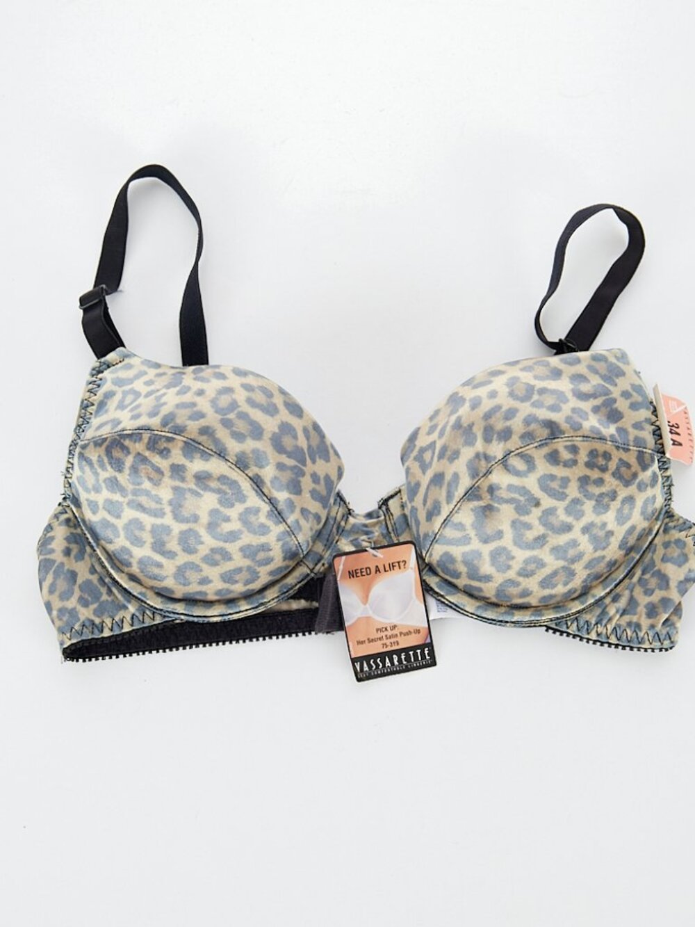 Vintage Vassarette Bra Push Up Style 75-319 Animal Print Secret Satin Size 34A